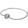 PANDORA Silver Bracelet with Sparkling Heart Clasp PANDORA Silver Bracelet with Sparkling Heart Clasp