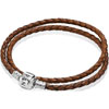 PANDORA Silver and Brown Double Waved Leather Bracelet PANDORA Silver and Brown Double Waved Leather Bracelet
